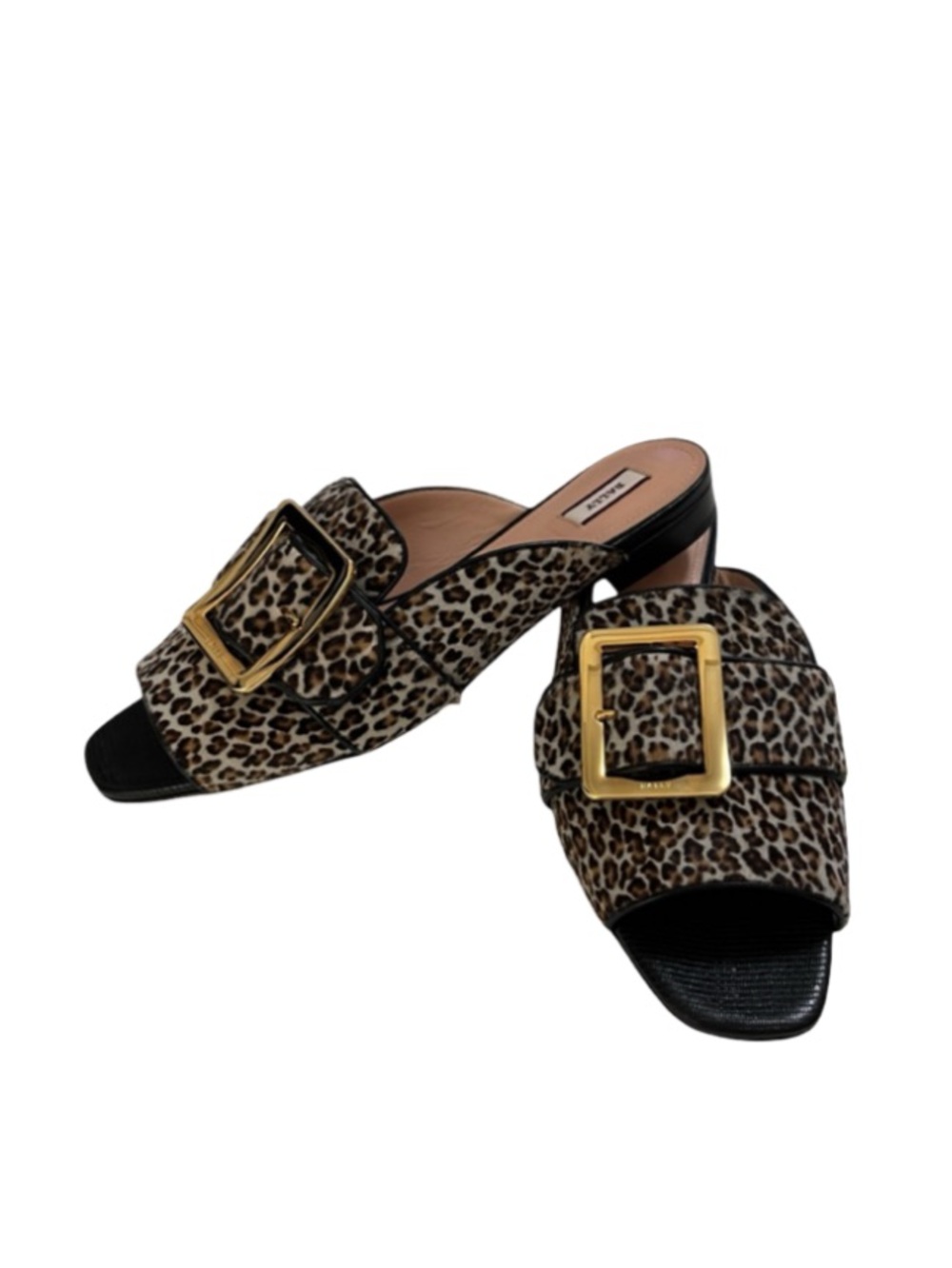 Bally Leopard Print Buckle Mule Sandals in Brown and Gold Size 391/2 - Picture 5 of 14